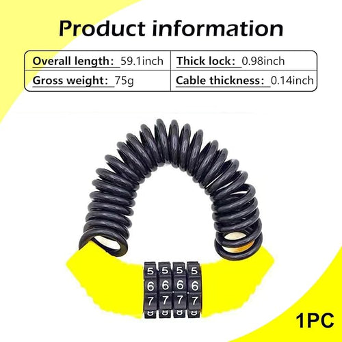 1 PC Motorcycle Helmet Locks, 5Ft Anti-Theft Portable Bicycle Lock, Multifunctional Bicycle Wheel Security Password Lock Chain, Universal for Bicycle, Baby Stroller, Luggage Stroller (Yellow)