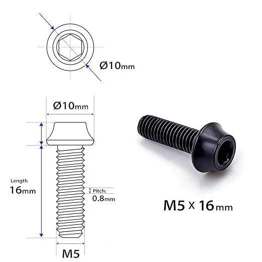 ONIPAX Aluminum Water Bottle Cage Bolts M5 x 16mm Pack of 4 pcs (Black)