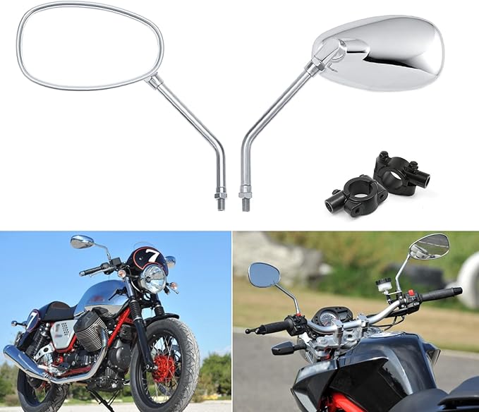 DREAMIZER Motorcycle Mirrors for Handlebars - 10mm Chrome Mirrors with Mount for Fury Shadow Rebel VTX Valkyrie Vstar Vulcan 900 Roadstar Scooter ATV - Oval