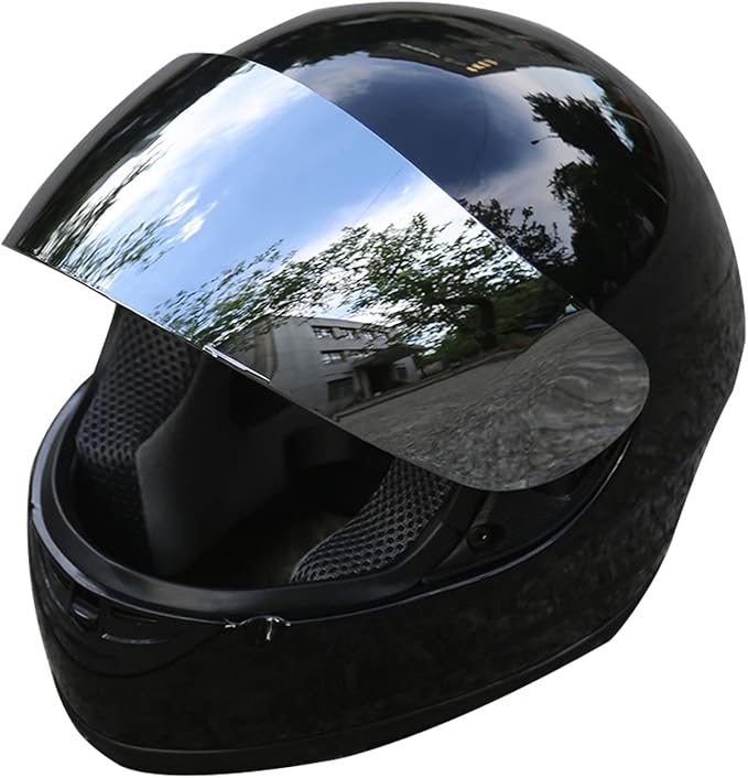 TCT-MOTORPARTS Motocross Flip Up DOT Adult Helmet & Visor Mirror Sun Shield Full Face Motorbike Street Helmet for Women Men Gloss Black (Large)