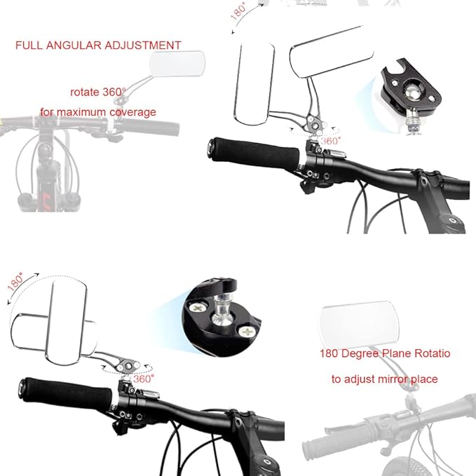 Bicycle Mirrors for Handlebar, A Pair of 360 Adjustable Rotation Bike Mirrors Handlebar Rearview Mirror, Bicycle Cycling Rear View Mirrors Mountain Bike Mirror-Sliver