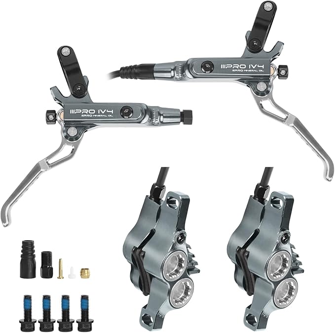 BUCKLOS IIIPRO IV4 4 Piston MTB Hydraulic Disc Brake Set, Front 850mm and Rear 1550mm Mountain Bike Hydraulic Brakes with Aluminum Alloy Caliper Lever Fit Ebike,Fat Bike Trail Bicycle XC AM DH BMX