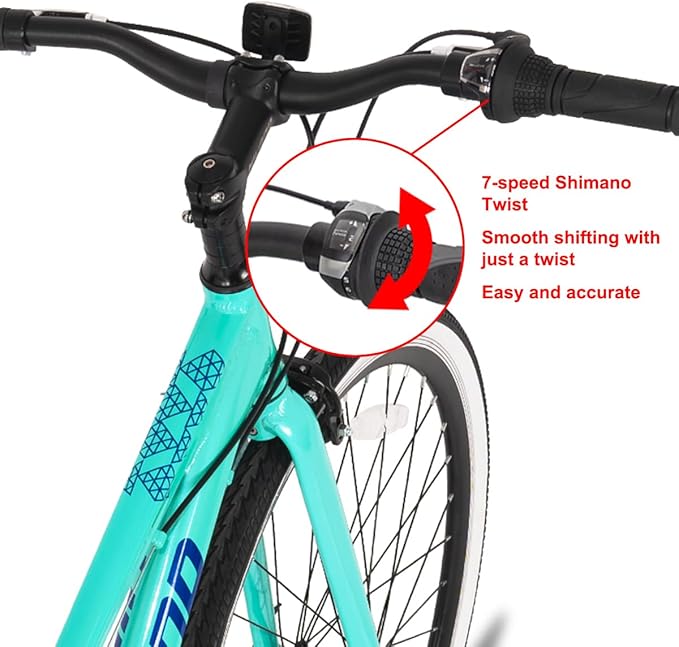 Hiland 700C Wheels Hybrid Bike for Mens and Womens, Step-Over or Step-Through Frame, Urban Commuter Bike, 7 Speeds Road Bicycle for Adult