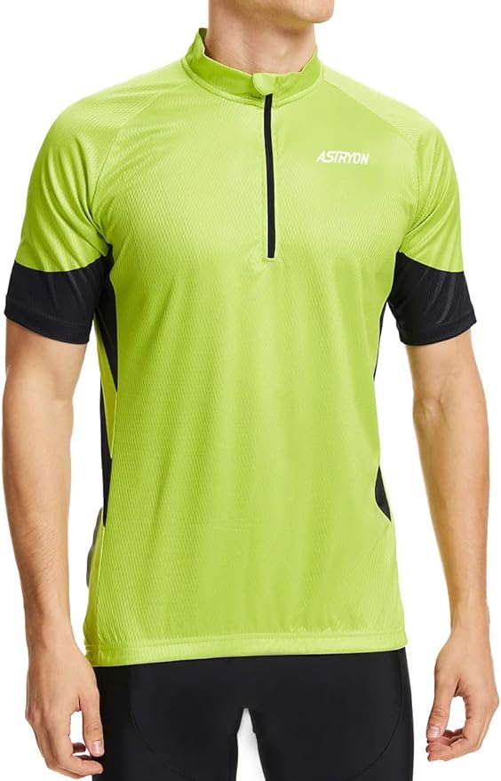 Men’s Cycling Jersey Short Sleeve UPF Half-Zip with 3+1 Zipper Pockets, Breathable Quick-Dry Moisture Wicking Fabric
