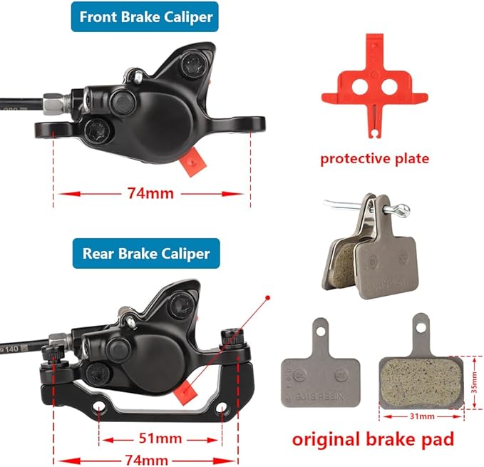 MT200 Hydraulic Brakes with SM-RT56 160/180mm Rotors, Left Front 800mm Right Rear 1500mm Hydraulic Brakes Aluminum Alloy Levers with Calipers Bike Disc Brakes