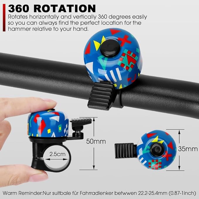 Kid Bike Bell - Bicycle Bell for Kids Boys Girls Adults | 120db Classic Mini Loud Bike Ring - Cool Bike Bell Design with Crisp Clear Sound for MTB,BMX,City Bike,Scooter -Kid Bike Accessories
