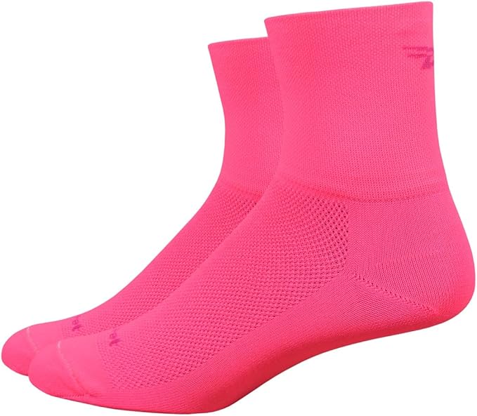 DEFEET | Aireator 3" - D-Logo Cycling Socks | For Biking, Running, & Everyday Adventures | Hi-Vis Pink | Large