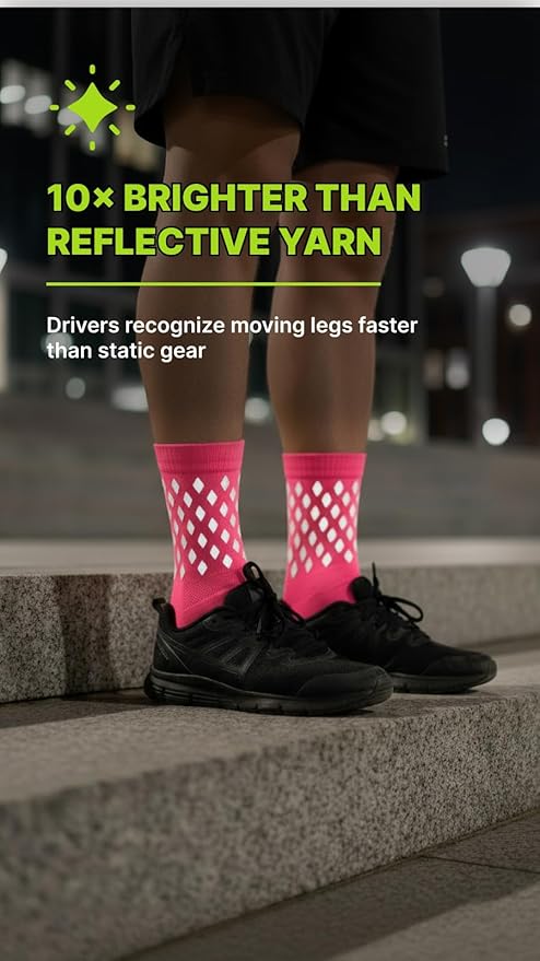 ReflecToes Reflective Socks for cycling and running - 330 Candle Power High Visibility Night Safety Gear - Biomotion Support