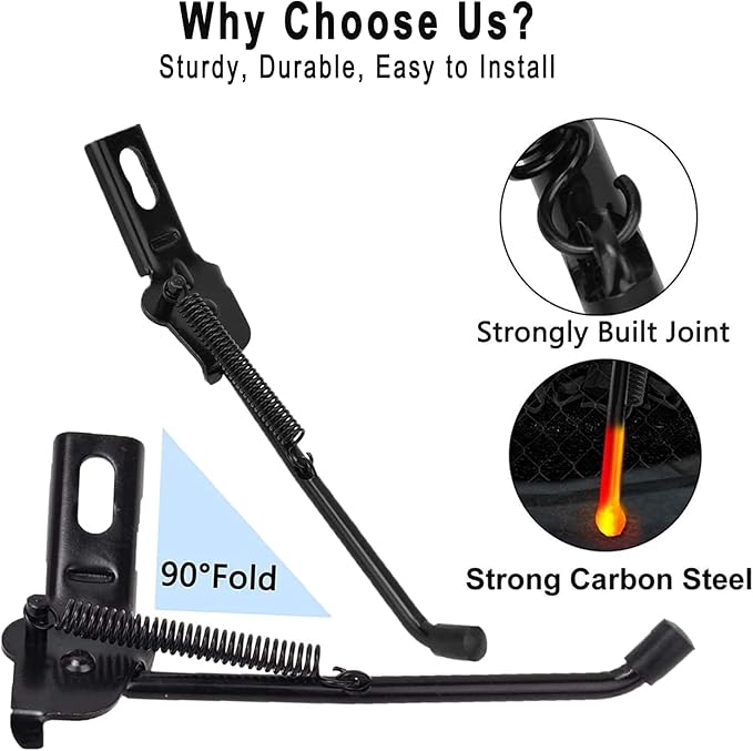 SEISSO Bike Kickstand for Kids Bike, Universal Rear Side Bicycle Kick Stand, Premium Steel with Pad, Replacement Child Kickstand