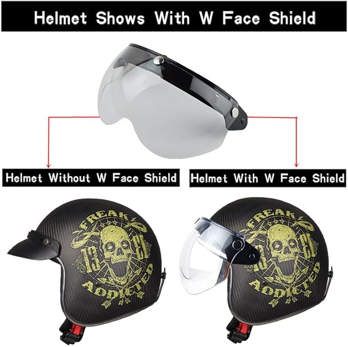 VCOROS Universal Motorcycle Retro Pilot-Style Standard 3 Snap-Button Visor Flip Up Down Open Face Helmet Half Face Shield(Clear)