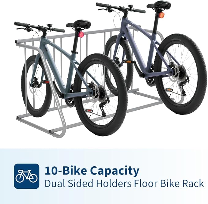 Floor Bike Rack, 10-Bike Dual-Side Grid Bicycle Floor Parking Stand, All-Steel Garage Bike Rack, Storage Stand for Streets, Yards & Bike Events,