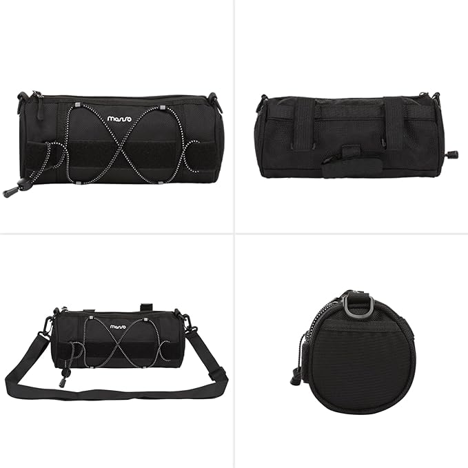 MOSISO Bike Handlebar Bag, Bicycle Front Frame Case with Elastic Cord, 2.5L Bike Roll Top Tube Pouch Storage Pack Cycling Accessories Cylinder Bag with Shoulder Strap, Black