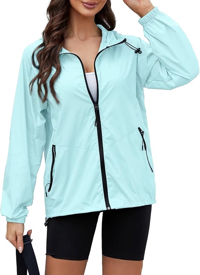 Packable Rain Jacket Women Waterproof Lightweight Jacket With Hood Womens Windbreaker Jacket S-XXL