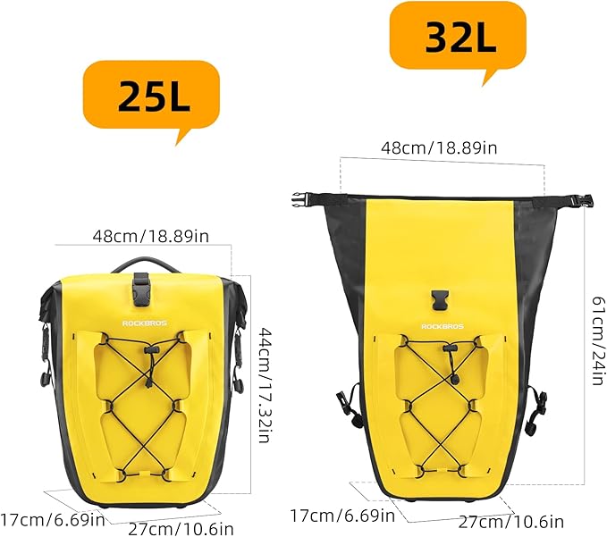 ROCKBROS Bike Panniers Waterproof Bike Rear Rack Bag Max 30L Large Capacity Bike Rear Panniers for Cycling Traveling Commuting 2 Pack