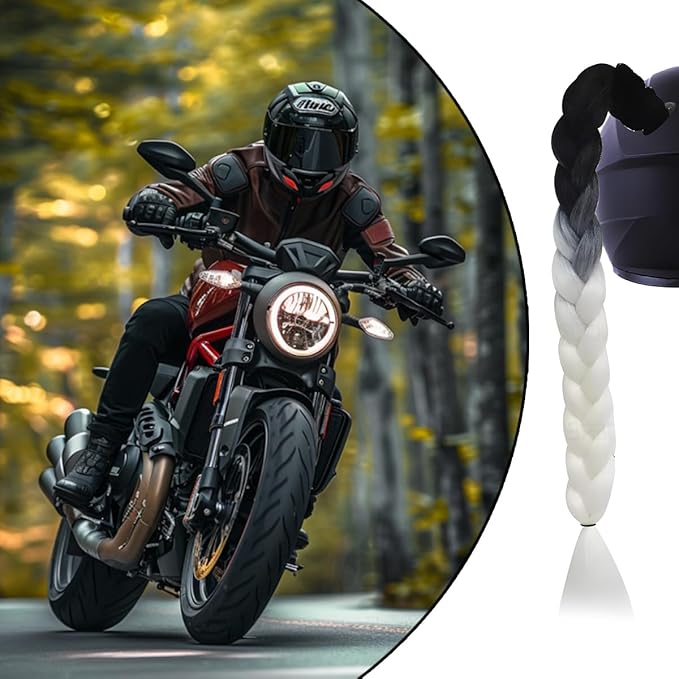 Helmet Pigtail Braids, 2PCS Motorcycle Helmet Ponytail Hair Tails Braid with Detachable Suction Cup, Hel-met Not Included, Bike Decoration Accessories, Universal for Bicycle Motorbike (Style3)