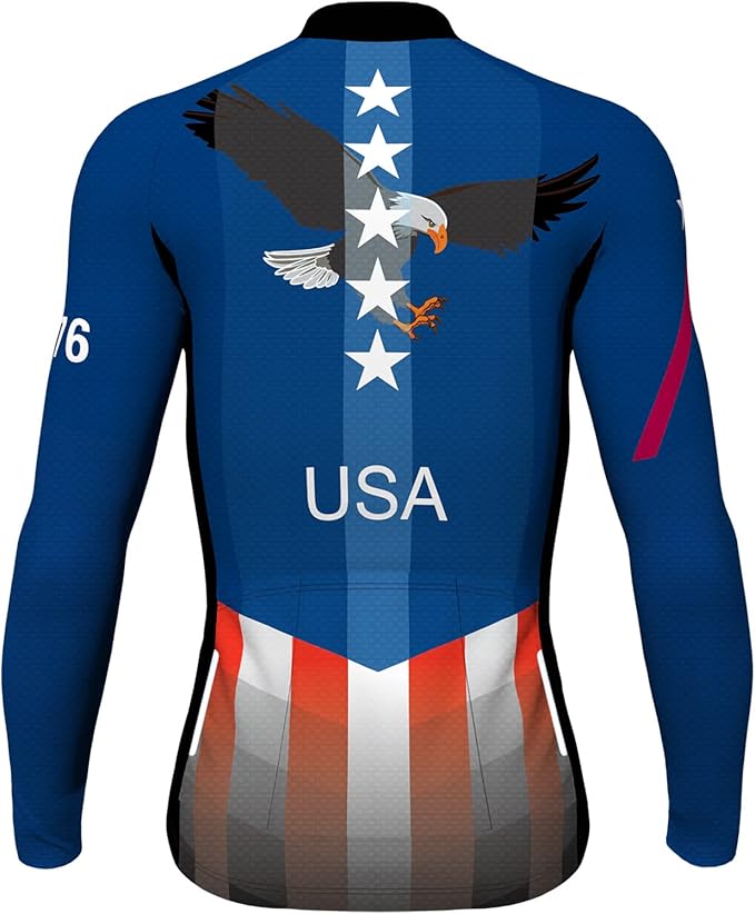 Lo.gas USA Cycling Jersey Men Short Sleeve Bike Biking Shirts American Flag Road Bicycle Clothing Full Zip with Pockets