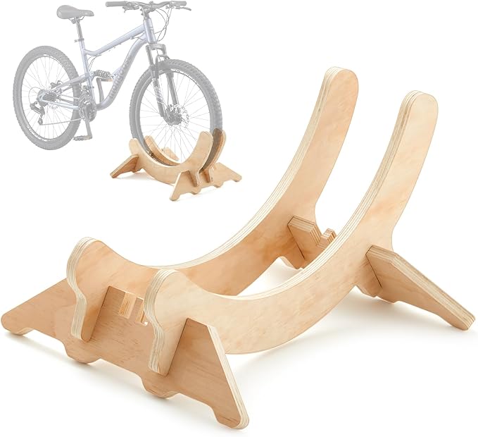 1 Pack Wooden Stationary Bike Floor Stand Bicycle Indoor Storage 4 Adjustable Sizes Fit Commuter, Mountain, Road, Gravel Bikes Etc, Bike Wheel Wooden Display Stop Suitable for Home (Solid)