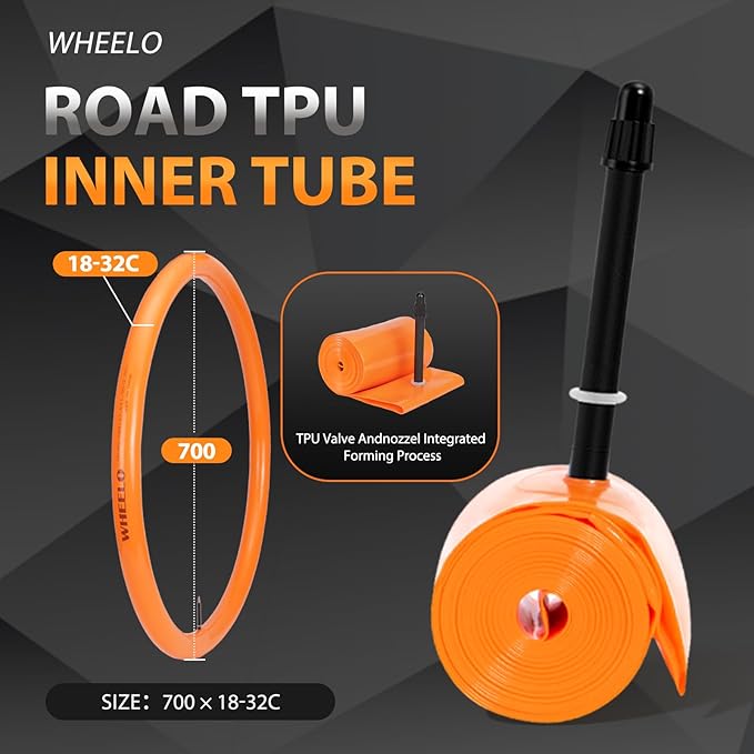 4-Pack WHEELO TPU 700C×18-32C Bike Inner Tube, Ultralight (ALLRoad & Gravel) Bike Tube with 45mm/65mm/85mm Presta Valves for Road Bike (Include Bike Tube Patch Repair Kit)