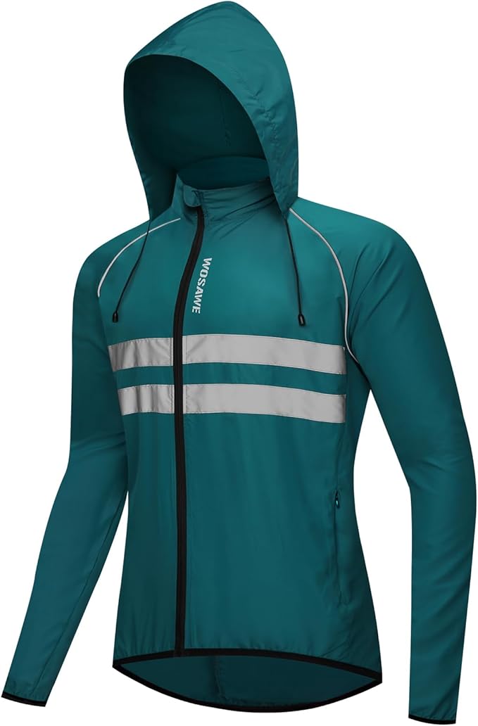 WOSAWE Packable Cycling Jacket Hooded Running Coat Lightweight Biking Windbreaker