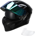 TCT-MOTORPARTS Adult Dual Visors Full Face Motorcycle Helmet Motorbike Racing Street Bike Helmets DOT Approved Gloss Black Large Size