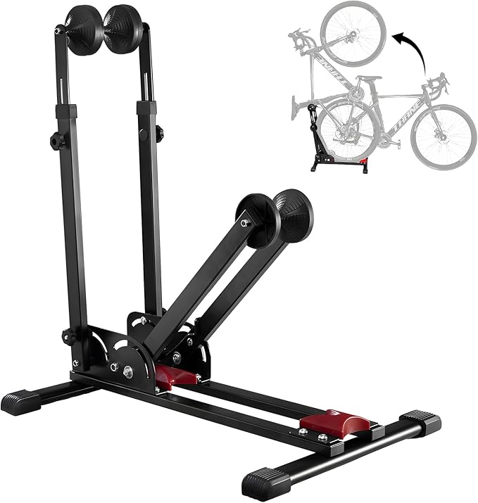 3-In-1 Foldable Bike Floor Stand, Portable Bike Storage for Garage, Up to 2.4" Tire Wide, MTB & Road Bicycle Floor Stand, Front Rear Wheel & Vertical Parking Rack Fit for 24"-29" Bikes