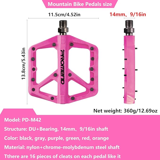 Mountain Bike Pedals - Durable Nylon DU Bearing Platform Pedals for MTB and BMX