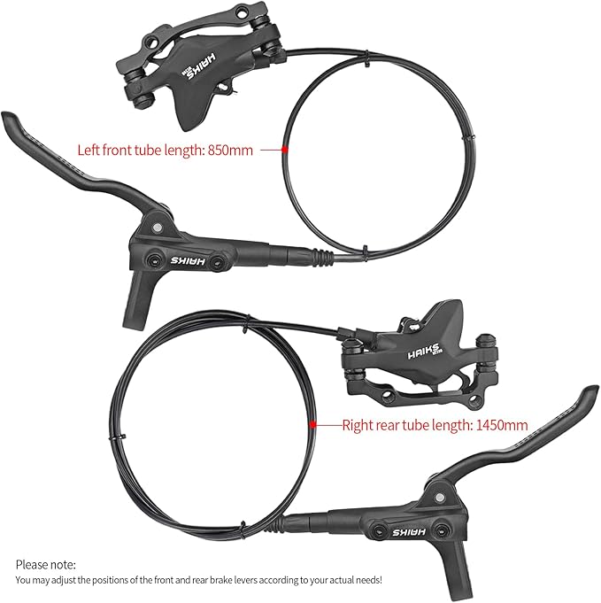 MT200 Disc Brake Set,hydraulic Disc Brake Kit with 160mm Rotors, Left Front 850mm & Right Rear 1450mm,Aluminum Alloy Dual-Piston Hydraulic Brake Kit for Mountain Bike