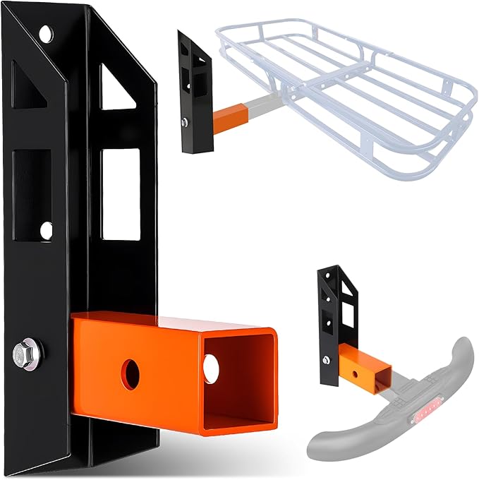 Hitch Wall Mount 2" Receiver Bike and Cargo Rack Storage Foldable Garage Organizer Holds up to 350 Lbs, Compatible with Trailer Hitch Bicycle, Ski Racks