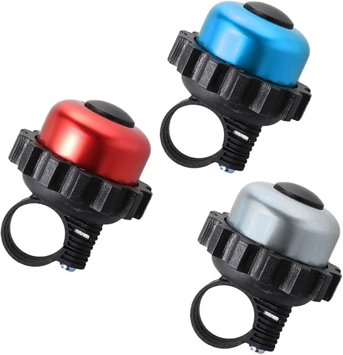 Luxshiny Rotating Cycle Bell Horn Set 3pcs Loud Vintage Bike Bells with Red Blue Silver Metal for Road Mountain Bicycle Accessories