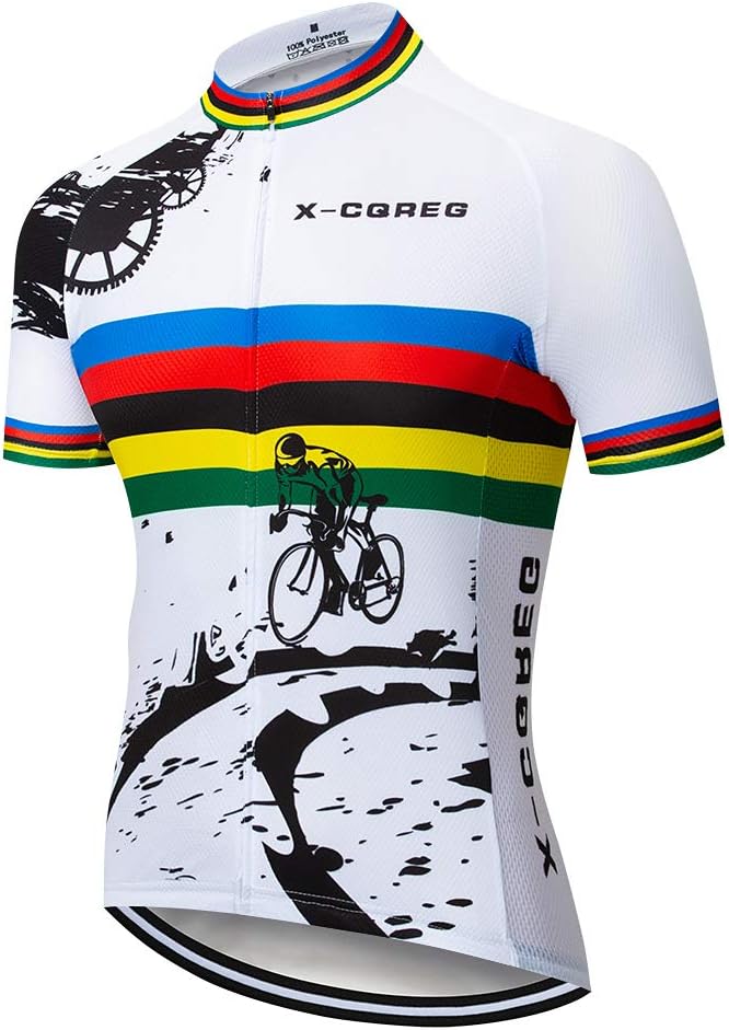 Men's Cycling Bike Jersey Short Sleeve Biking Shirt with 3 Rear Pockets + Zipper Pocket Breathable Quick Dry Bicycle Jersey