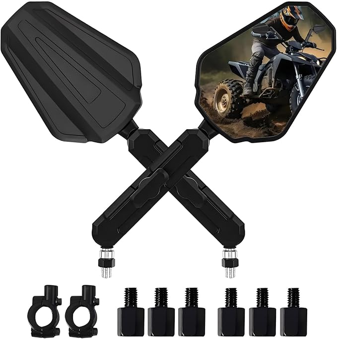Adventure Motorcycle Mirrors, Foldable Motorbike Rear View Side Mirror W/Ball-Head Universal 10MM 8MM Screw and 7/8" Handlebar for ATV ADV Street Dirt Bike Ebike Scooter Quad Off-Road-Motorcycles
