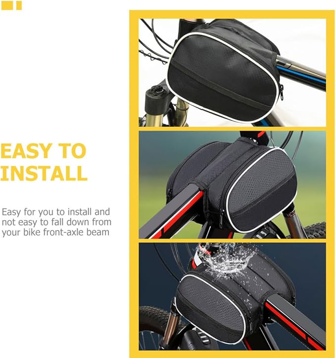 Toyvian Bike Front Frame Bag Cycling Phone Holder Wear-resistant Pouch Dark Color Terrain Bike Top Tube Storage for Travel and Commuting