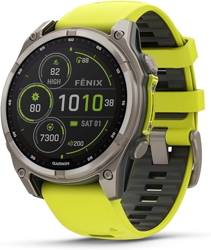 PlayBetter Garmin Fenix 8 Solar Sapphire (47mm, Titanium/Amp Yellow) Multisport GPS Smartwatch Bundle - 1.4” Touchscreen, Built-in LED Flashlight Wireless Running Earbuds