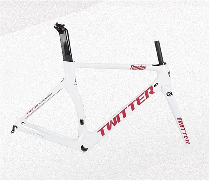 Carbon Fiber Road Bike Frameset 46/48/50/52/54cm Wind Breaking Racing Frame Internal Routing C Brake Frame Set QR 100mm/130mm (Color : White, Size : 50cm)