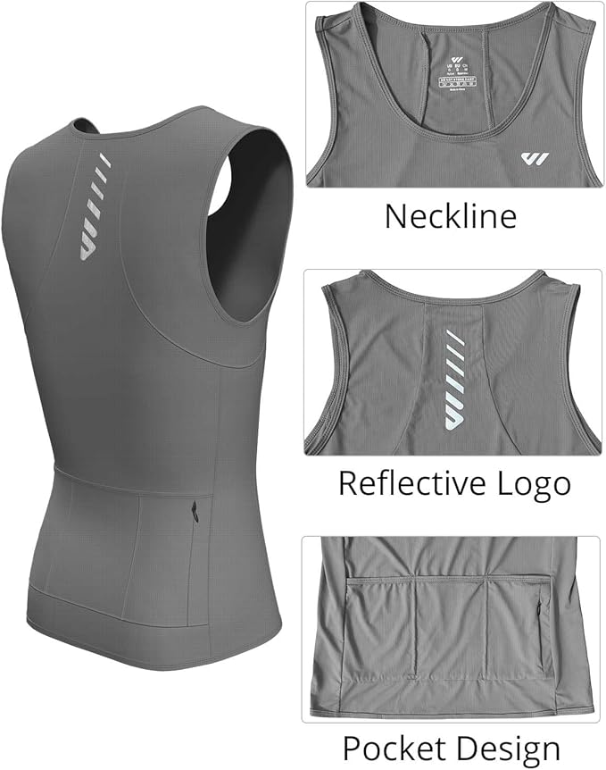 Lo.gas Sleeveless Cycling Jersey Men, Biking Base Layer Breathable and Lightweight with Back Pocket Sports Vest