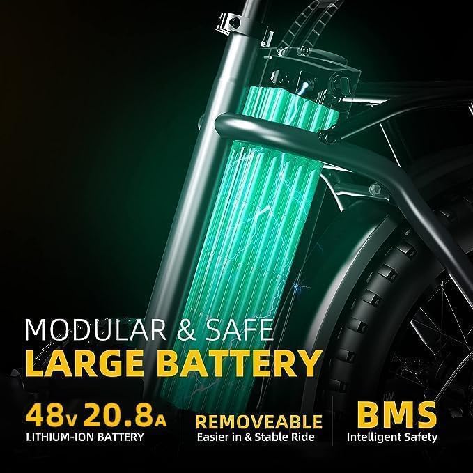 1000W Folding Electric Bike for Adults,75+ Miles,30+MPH,48V 20.8Ah Removable Battery,20" Fat Tire Electric Bike,Front Suspension 7-Speed Commuter Ebike,UL Certified