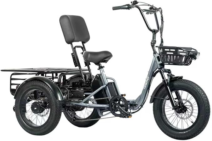 Folding Electric Tricycle for Adults 2 Seater, 22MPH 100 Miles 4" Wide Fat Tire Electric Trike, 3 Wheel Electric Bike 1200W, 48V 20AH Battery, 550LBS Load, Reverse, Parking, Differential, UL Certified