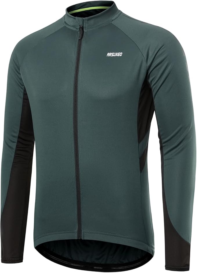 ARSUXEO Men's Full Zipper Long Sleeves Cycling Jersey Bicycle BikingBike Shirt 6030