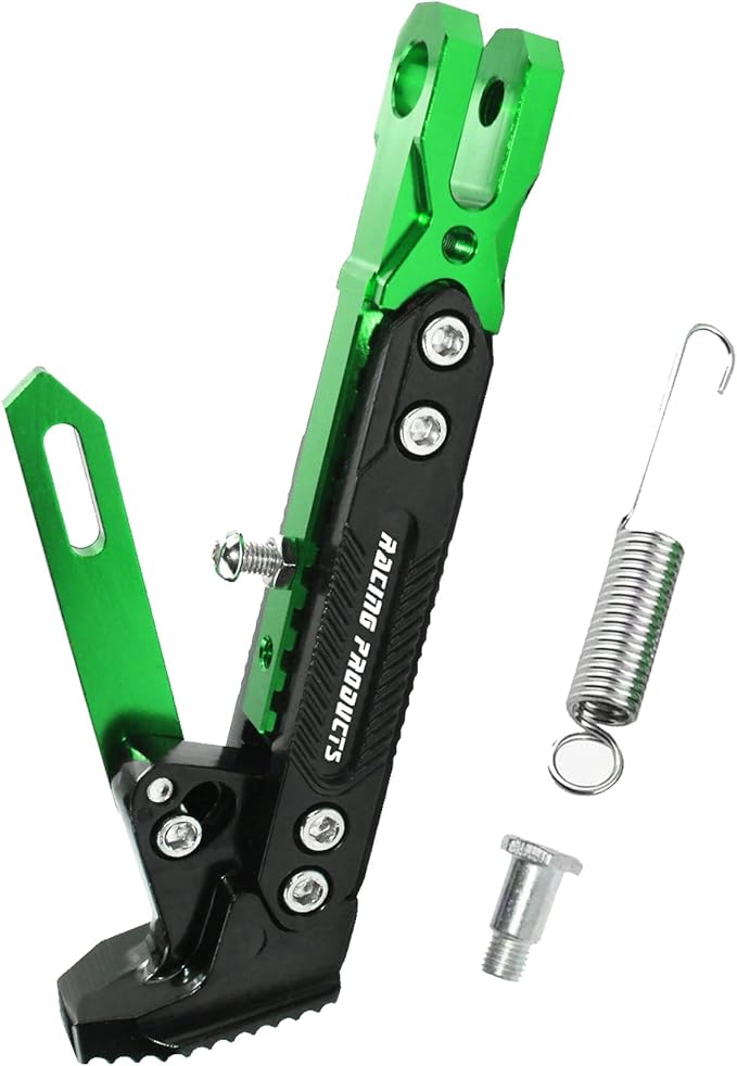 Motorcycle CNC Kickstand Adjust Tripod Holder Universal Aluminum Motor Scooter Modified Foot Side Stand Motorcycle Accessories (Green)
