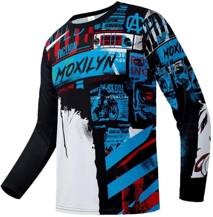 Men's MTB Shirt Long Sleeve Off-Road Motocross Cycling Jersey Mountain Bike Shirts Quick-Dry Moisture Wicking