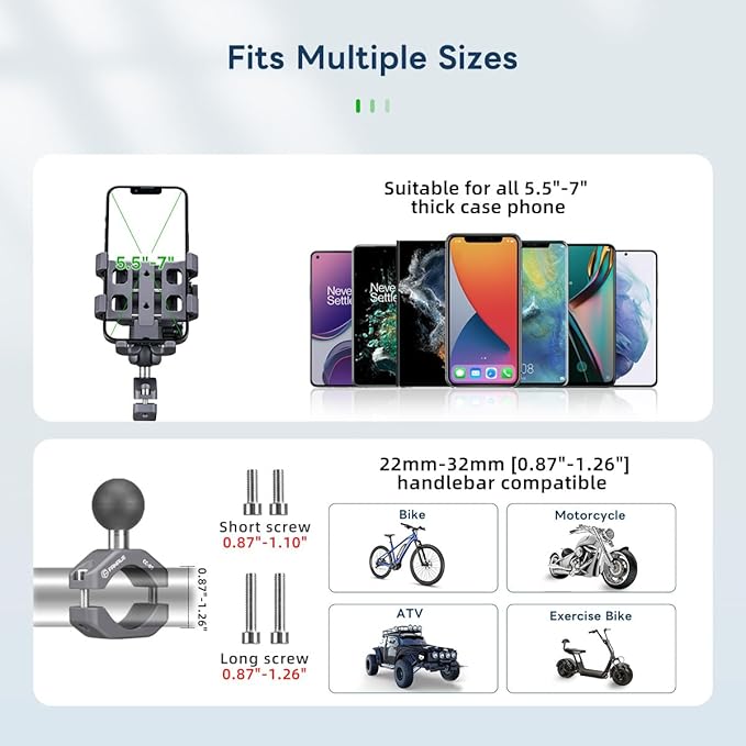 FANAUE Aluminum Anti-theft Bike Motorcycle Phone Mount with Vibration Dampener for bicycle/ATV/UTV/Scooter Handlebar, Compatible with RAM mounts B size phone holder Accessories for 5.5-7'' Smartphone.