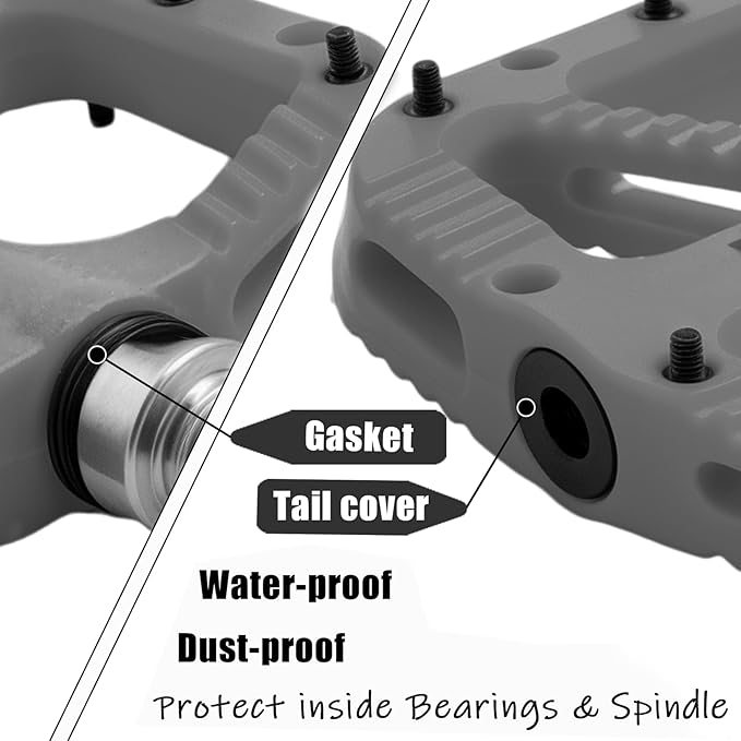 MTB Pedals Flat Mountain Bike Pedals Adult, Light and Wide Nylon Composite Bicycle Platform Pedal w Grippy Pins, 9/16" Cr-Mo Spindle 2 Bearings, Clipless Pedals for BMX Gravel Road E.Bike 9/16"