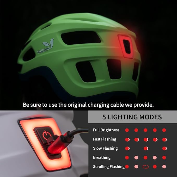 Bike Helmet for Adults, Lightweight Mountain Bicycle Helmet with USB Rechargeable LED Rear Light, Removable Sun Visor for Women, Men, Suitable for Cycling and Commuting