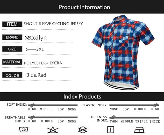 MOXILYN Men's Cycling Jersey Full Zip Riding Clothing Mountain Bike Tops Quick Dry - Bike Shirts