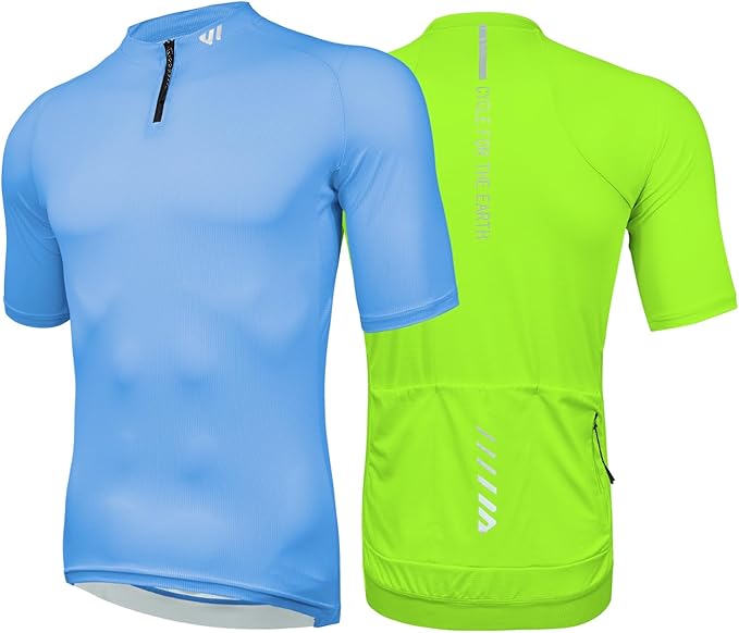 Wulibike Cycling Jersey Men Short Sleeve, Road Bike Shirts 1/4 Zipper with Pockets, Bicycle Clothing Breathable Quick Dry