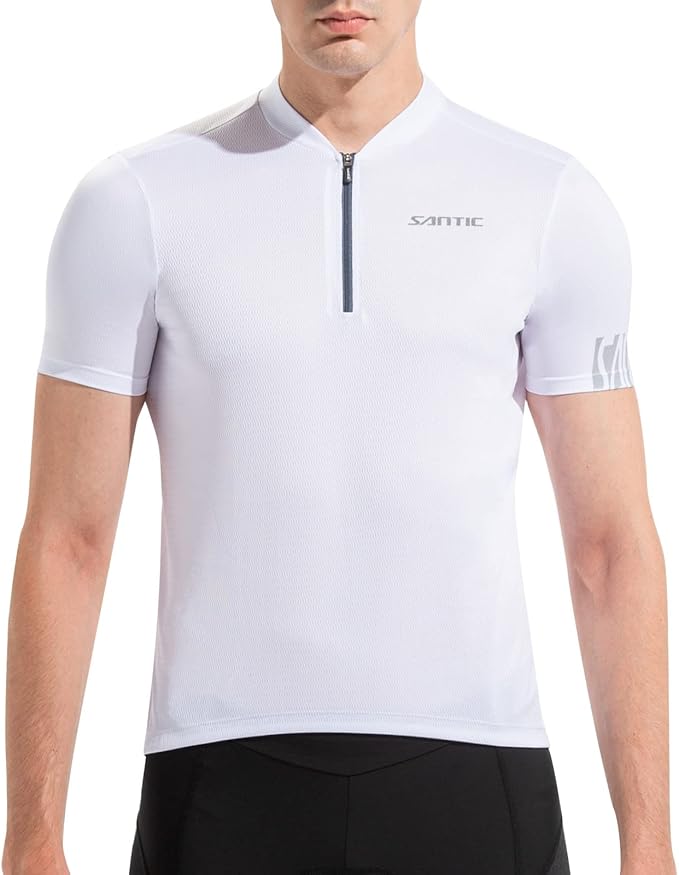 Santic Men's Cycling Jersey Short Sleeve Tops Pro Road Bike Shirt Full Zipper UPF 50+ MTB Jersey with Pockets