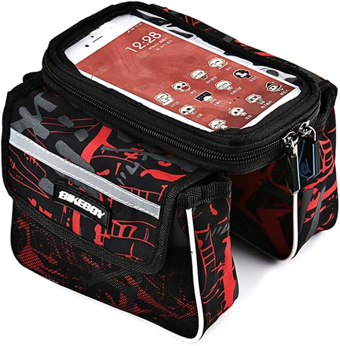 Bicycle bag, cycling touch screen mobile phone, mountain bike crossbeam, saddle front beam, upper pipe bag for men and women's clothing (red)