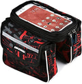 Bicycle bag, cycling touch screen mobile phone, mountain bike crossbeam, saddle front beam, upper pipe bag for men and women's clothing (red)
