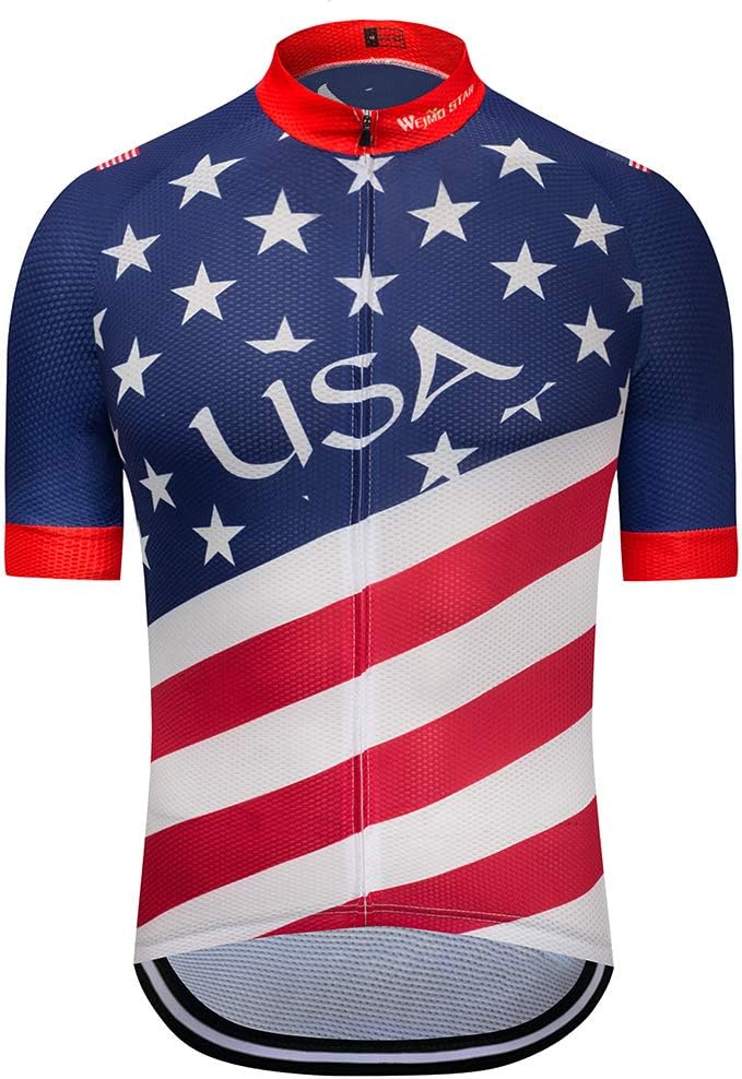 Cycling Jersey Short Sleeve USA Style Bike Tops with Pocket Reflective Stripe