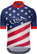 Cycling Jersey Short Sleeve USA Style Bike Tops with Pocket Reflective Stripe